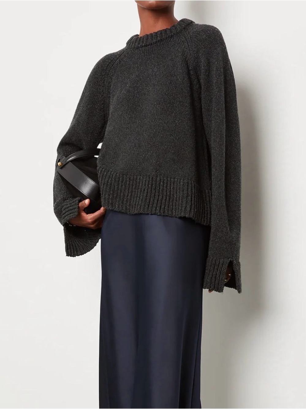 Ciao Lucia Charcoal Crewneck Knit Sweater